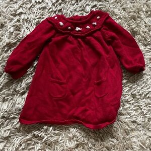 Janie and Jack 6-12m Red Sweater Dress with Floral Accents
